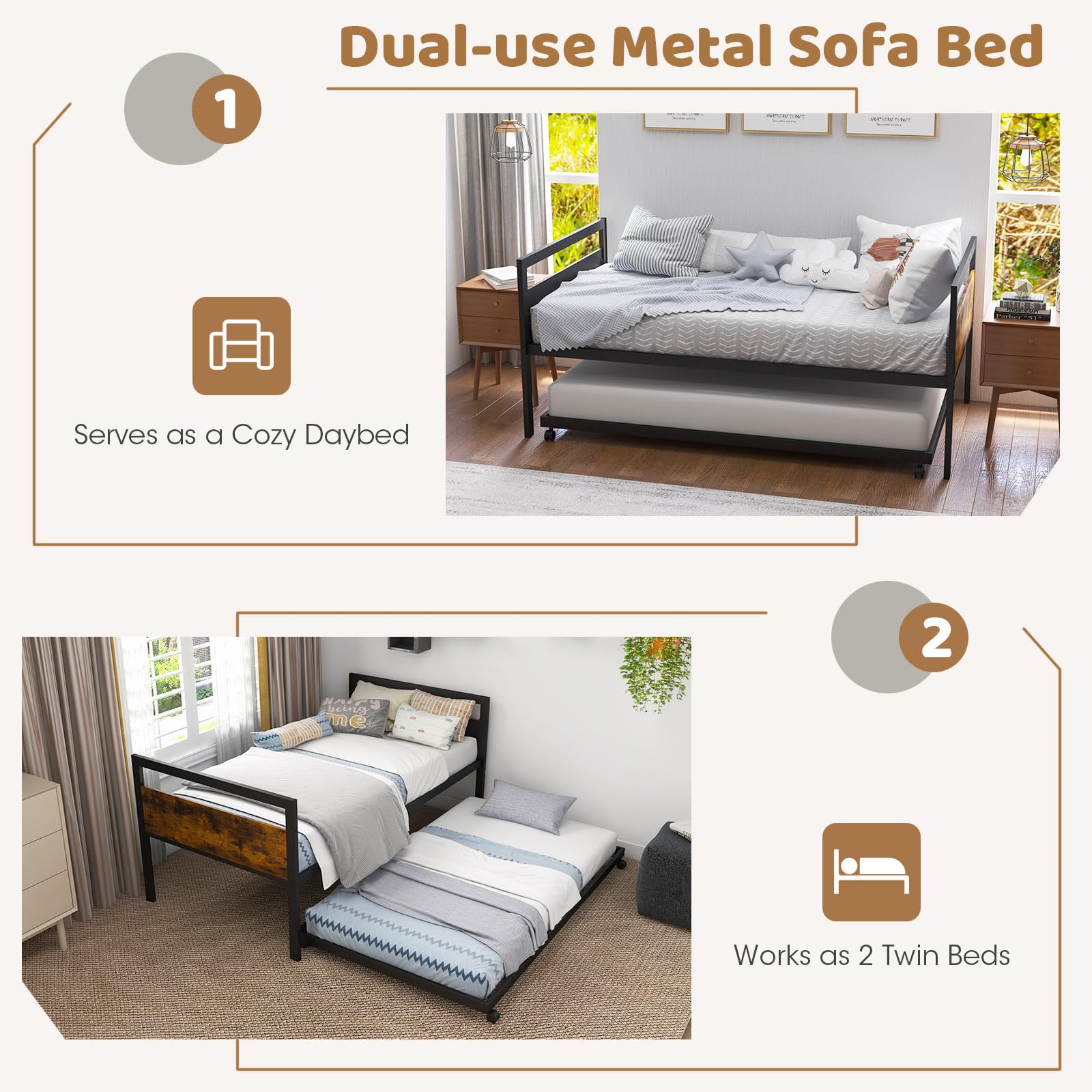Giantex Metal Daybed with Trundle