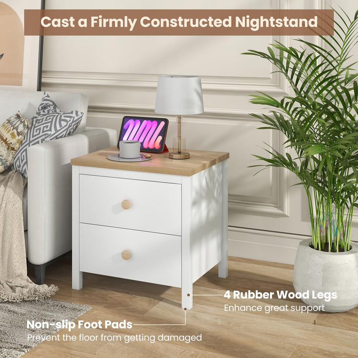 Giantex Night Stand with 2 Drawers, Farmhouse Bedside Table with Cute Round Knobs