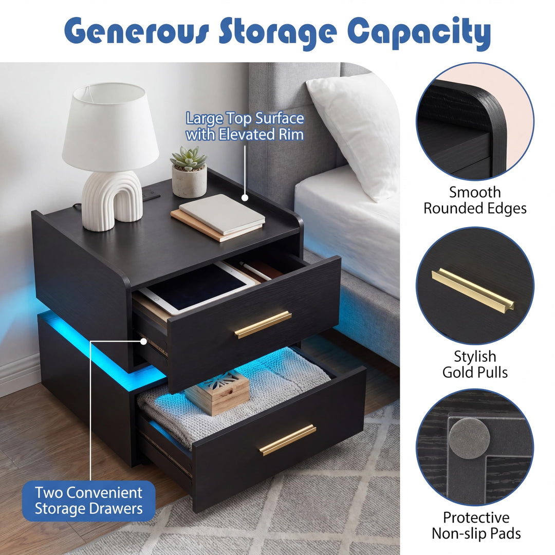 Giantex LED Night Stand with Charging Station &amp; 2 Storage Drawers (1/2)