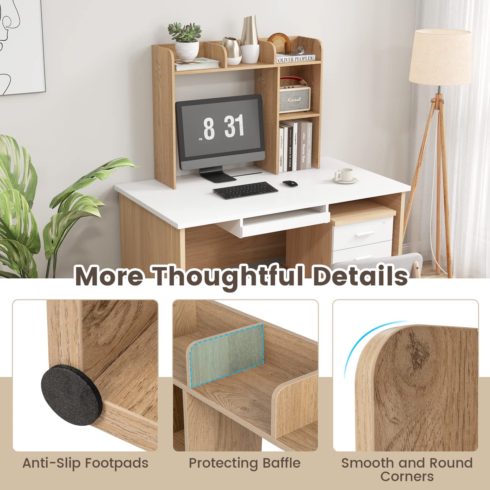 Giantex Desktop Bookshelf, Wood Desk Hutch Organizer for 27 Inch Computer Monitor