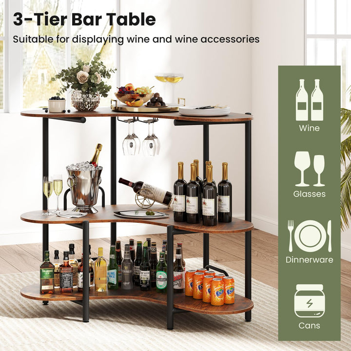 Giantex 3-Tier Bar Table, Corner Bar Cabinet, Liquor Home Bar Unit with Stemware Racks & Storage Shelves