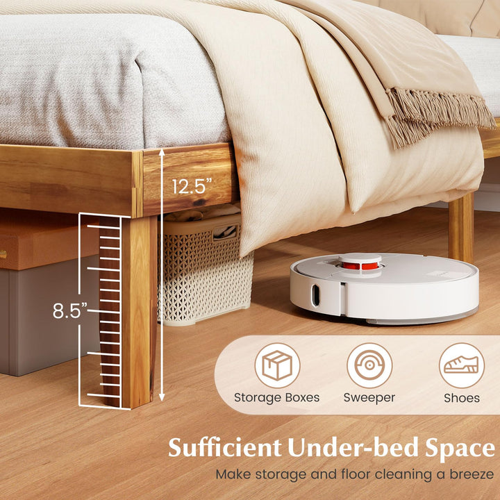 Giantex Acacia Wood Platform Bed Frame Mid-Century Modern Bed Frame with Headboard