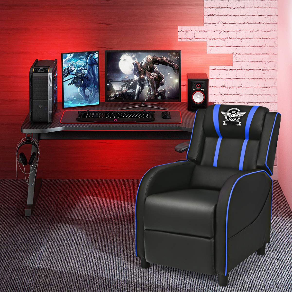 Gaming Recliner Chair, Racing Style Single Recliner Sofa - Giantex