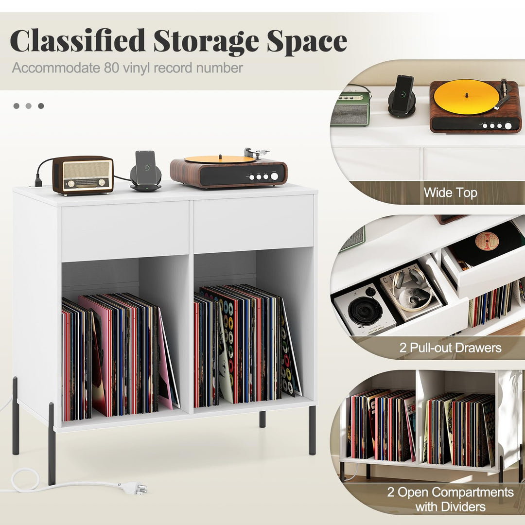 Giantex Large Record Player Stand with Charging Station