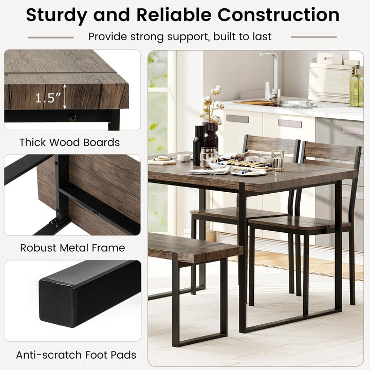 Giantex 4-Piece Dining Table Set for 4 with 1 Bench and 2 Chairs