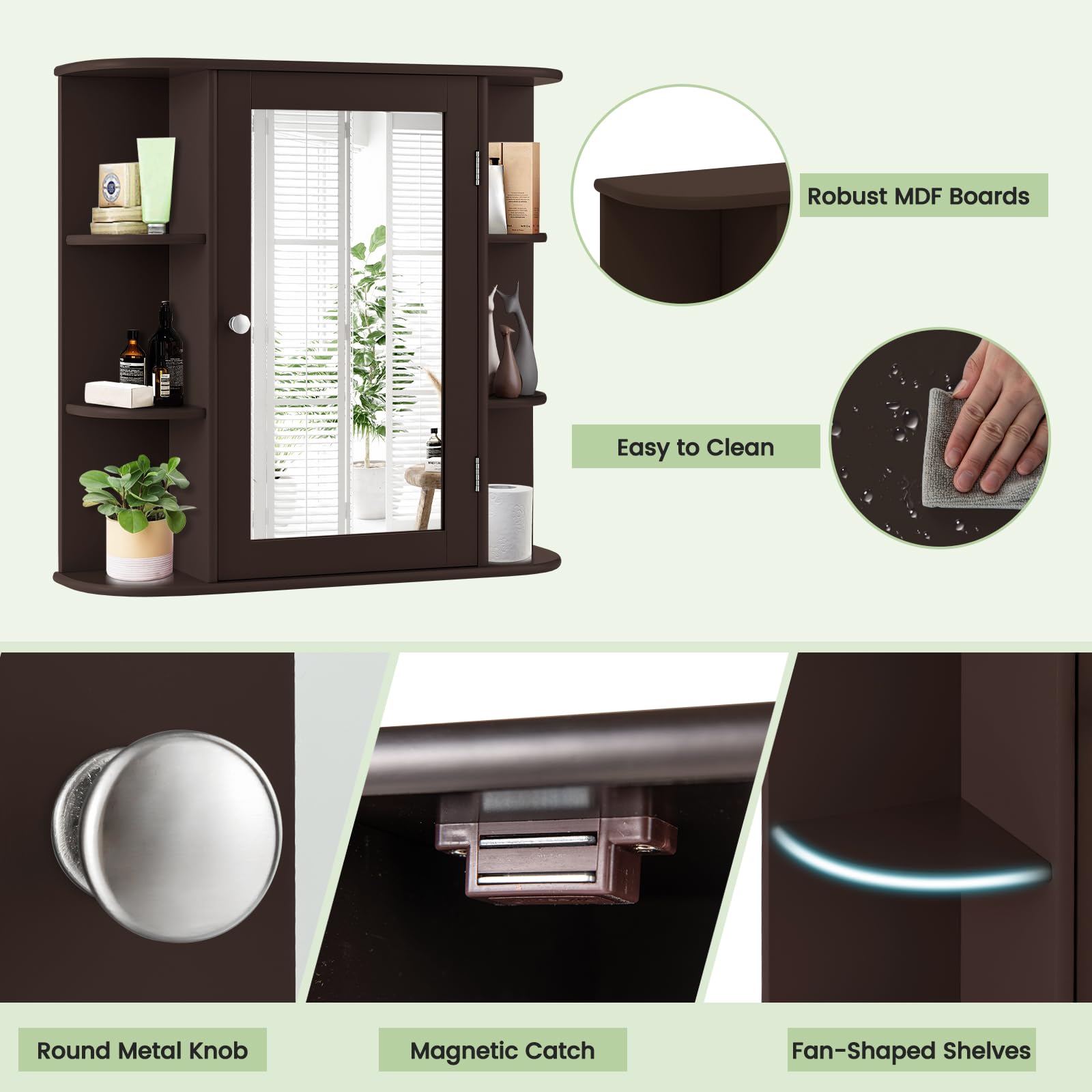 Giantex Medicine Cabinet, Mirror Bathroom Cabinet with Single Door, 3 Adjustable Shelves, Storage Cabinet for Hallway, Living Room