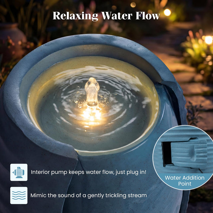Giantex 32" Outdoor Jar Water Fountain with LED Lights