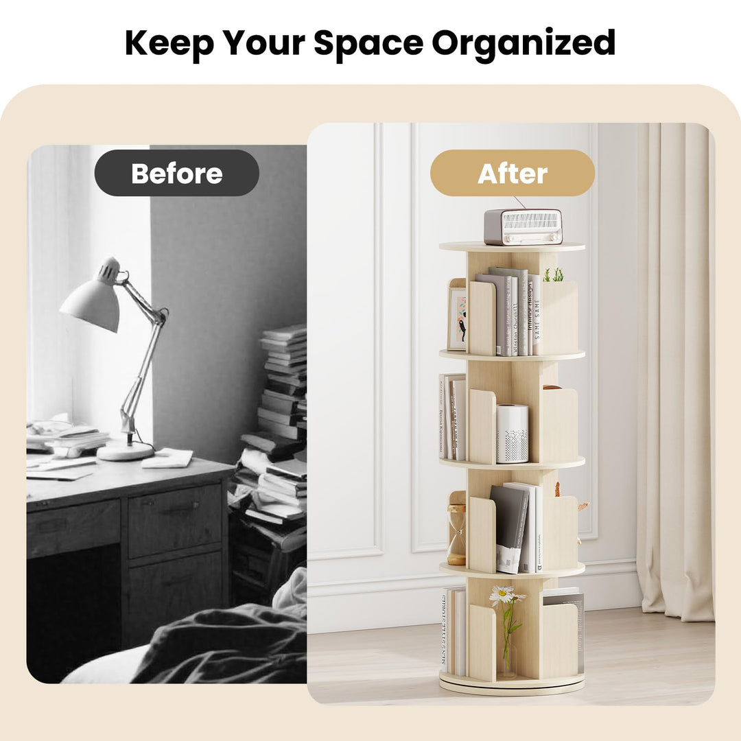 Giantex 4-Tier Rotating Bookshelf 360° Display Rack w/Dividers & Anti-Falling Baffles