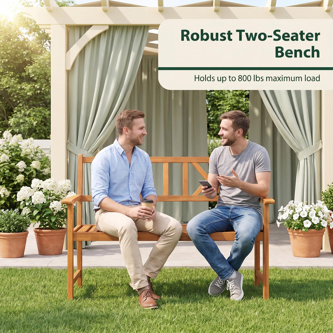 GIANTEX 2-Person Acacia Wood Outdoor Bench with 800 lbs Max Load