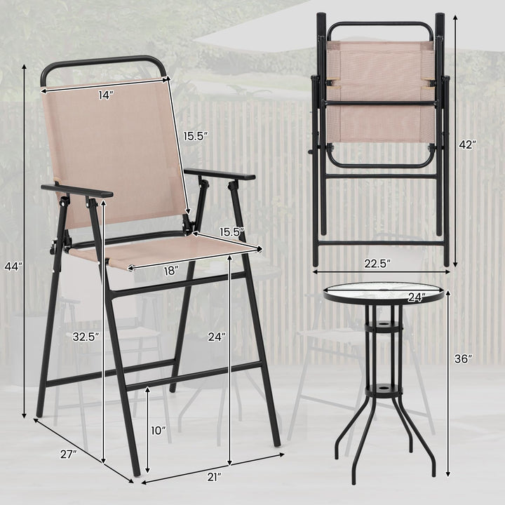 Giantex 3 PCS Outdoor Bistro Set, Patio Bar Table with 2 Folding Chairs