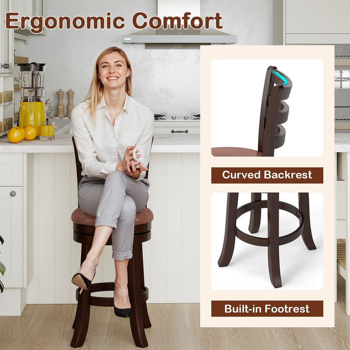 Giantex 26" Counter Height Swivel Barstools Set of 2/4 with Faux Leather Seat and Wrap-around Footrest