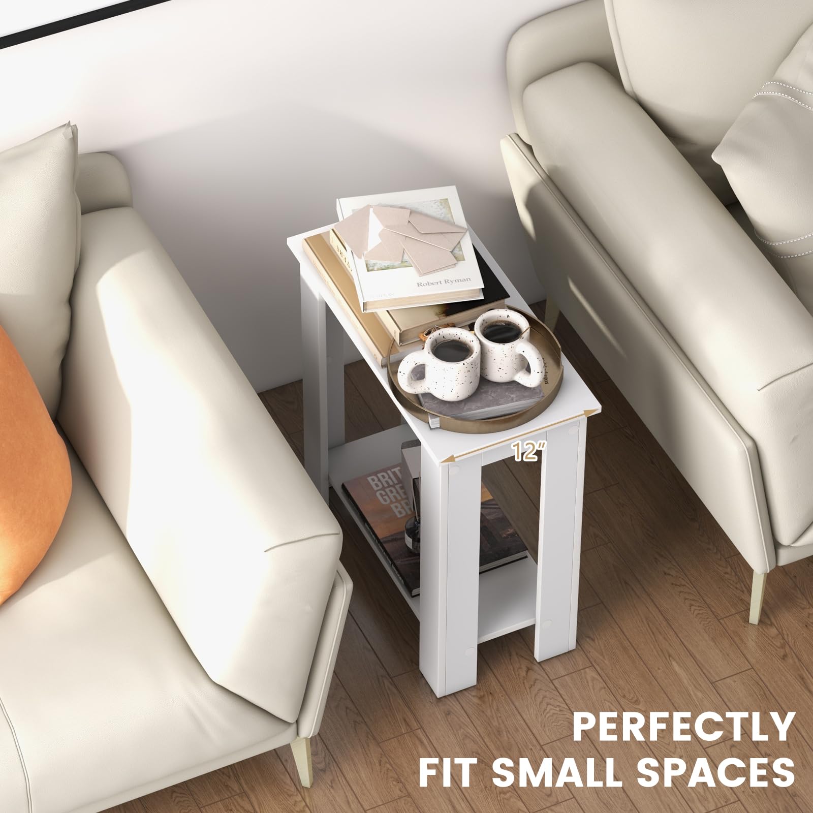 Giantex 2-Tier End Table White, Modern Side Table with Storage Shelf