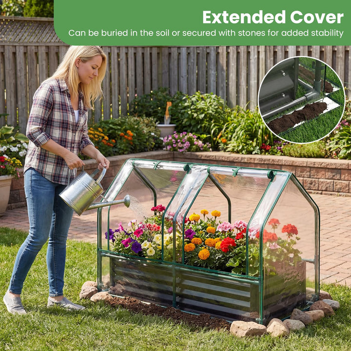 Giantex 4x2x3 FT Galvanized Raised Garden Bed with Greenhouse Cover