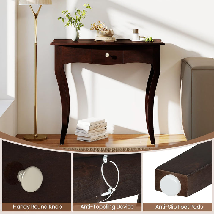 Giantex Console Table with Drawer and Solid Wood Frame