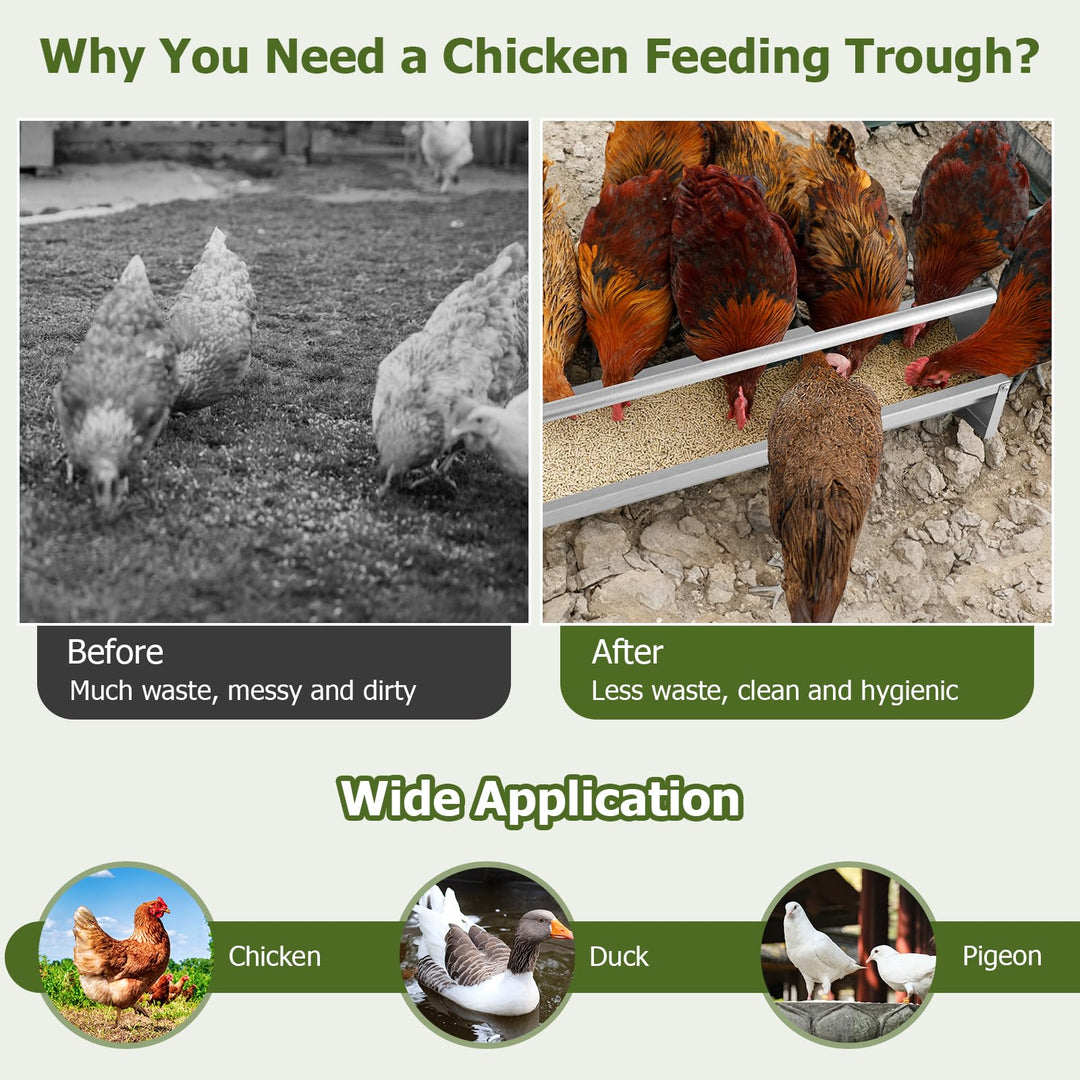 Giantex Chicken Feeding Trough 45" Long - Heavy Duty Galvanized Steel Chicken Feeder