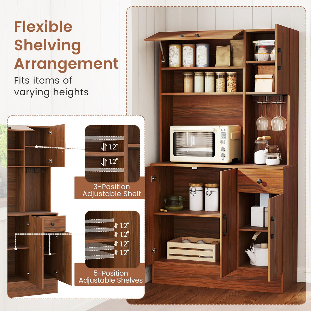 Giantex 66" Kitchen Pantry Cabinet with Charging Station for Dining Room Living Room