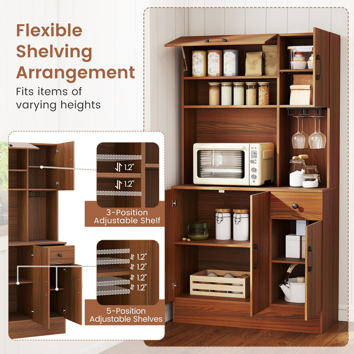 Giantex 66" Kitchen Pantry Cabinet with Charging Station for Dining Room Living Room