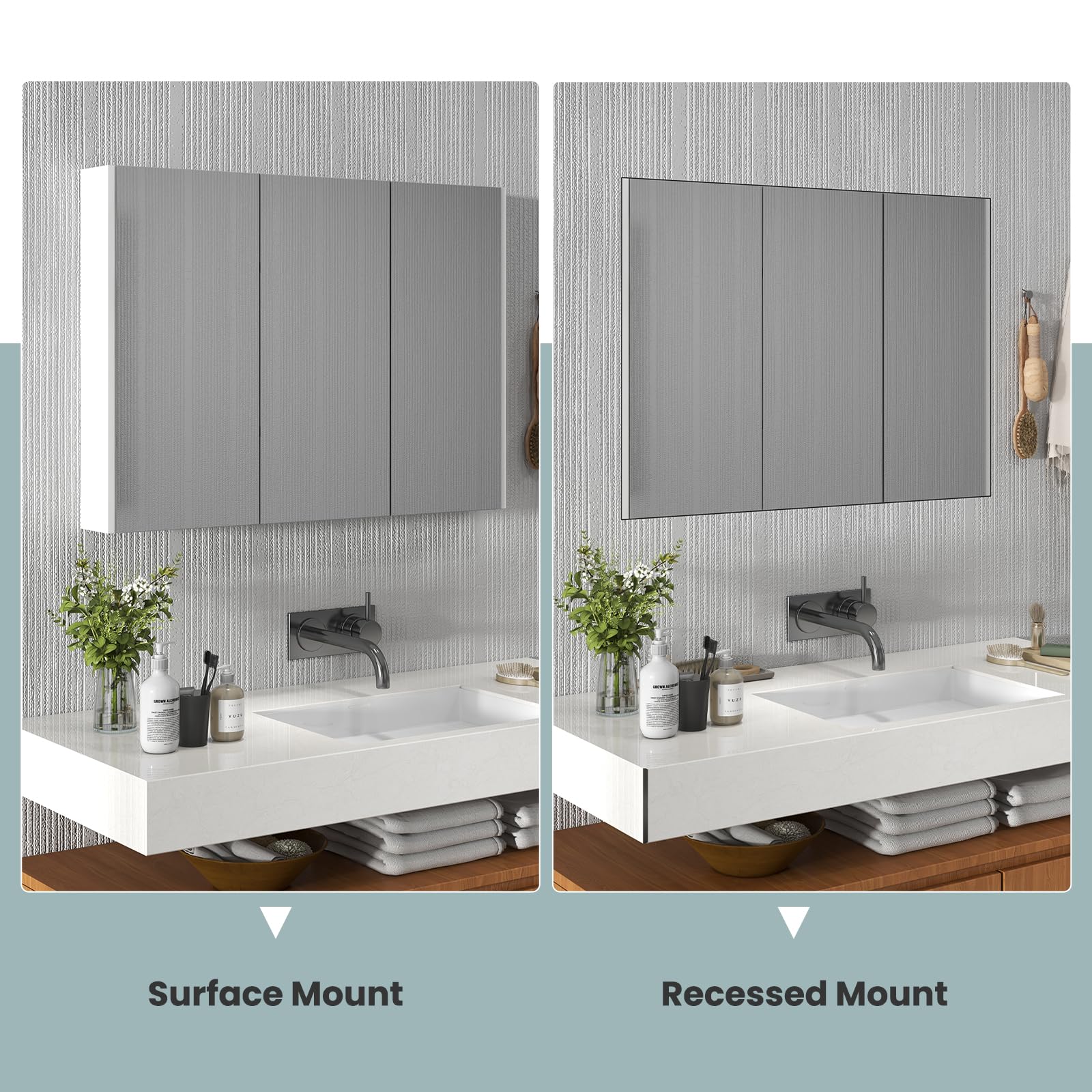 Giantex Bathroom Medicine Cabinet with Mirror - Extra Large Wall Mounted Cabinet with 3 Frameless Mirrored Doors