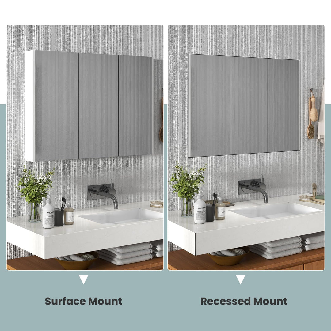 Giantex Bathroom Medicine Cabinet with Mirror - Extra Large Wall Mounted Cabinet with 3 Frameless Mirrored Doors