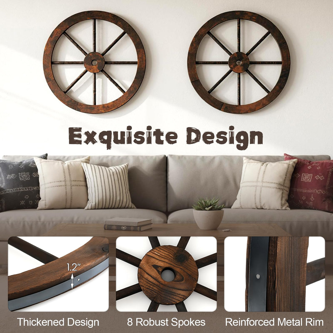 Giantex 24-Inch Wagon Wheels 2/4 Pieces Carbonized Solid Fir Wood