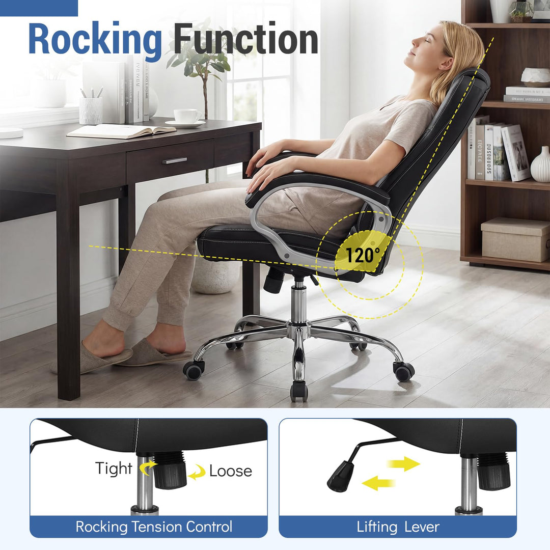 Giantex Leather Office Chair with Padded Armrests &amp; Rocking Backrest
