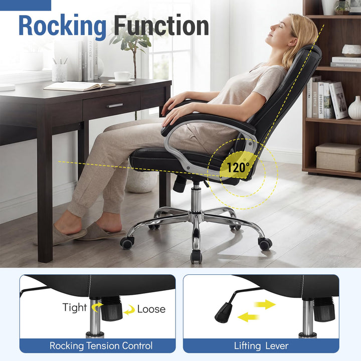 Giantex Leather Office Chair with Padded Armrests &amp; Rocking Backrest