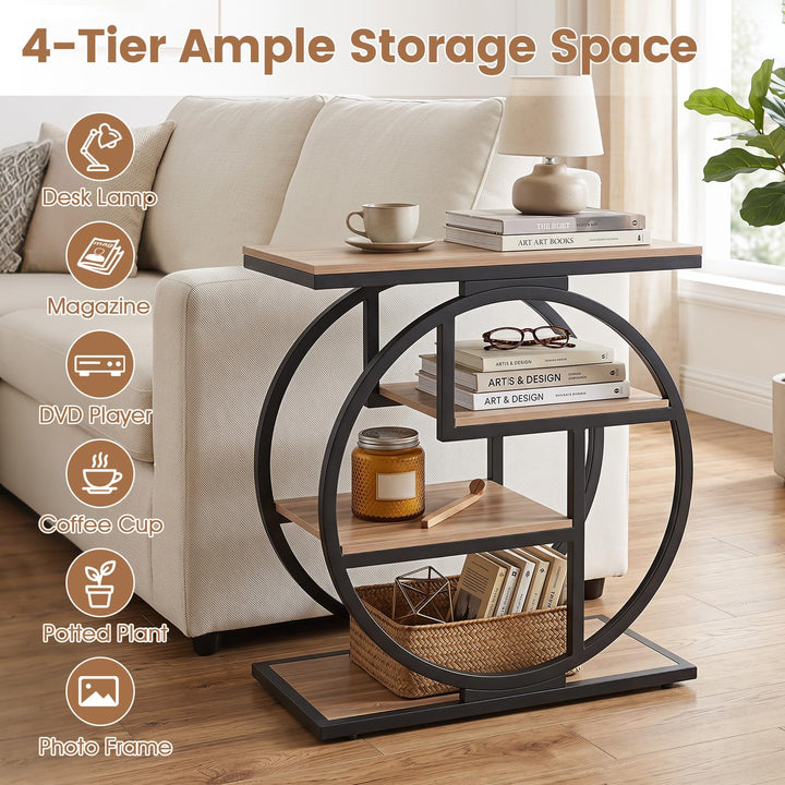 GIANTEX 4-Tier Faux Marble Sofa Side Table with 4 Open Shelves (1/2)