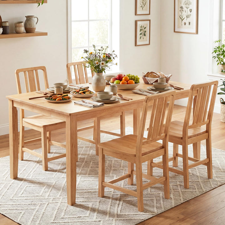 Giantex Rubber Wood Kitchen Chairs with Hollowed Backrest