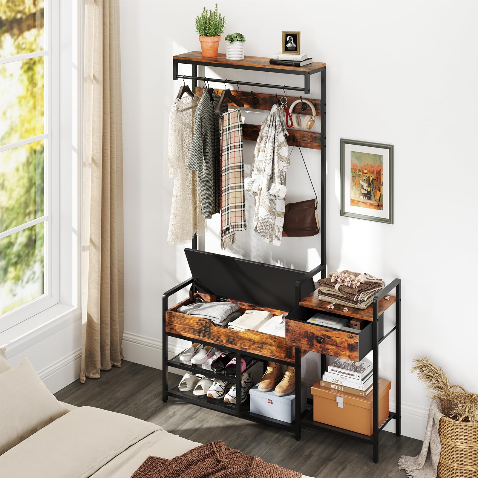 Giantex Coat Rack with Shoe Storage Bench