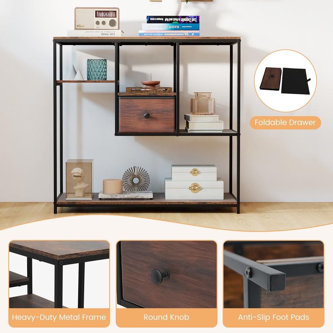 Giantex 40 Inch Console Sofa Table with Open Storage Shelves and Removable Drawer