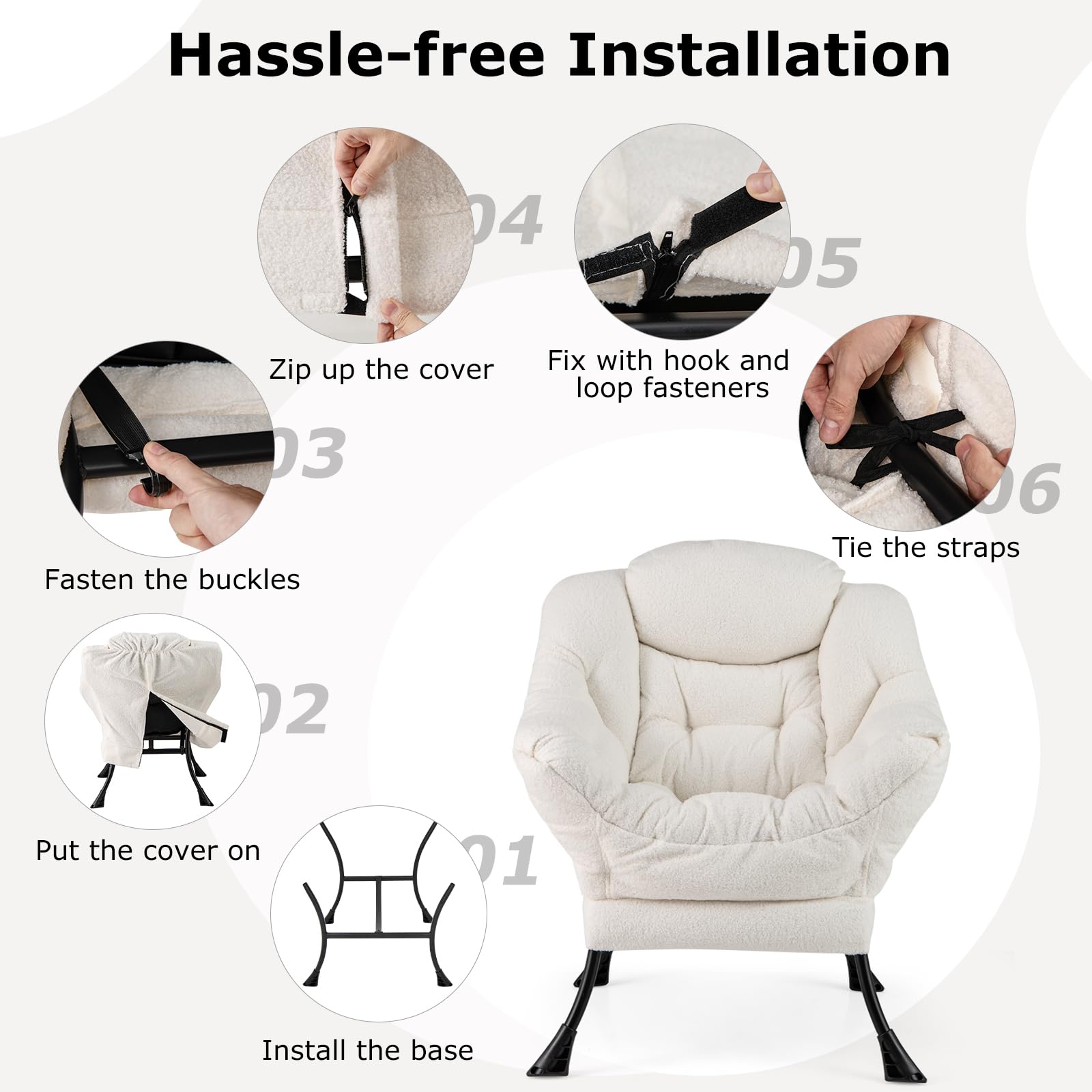 Giantex Set of 1/2 Lazy Chairs, Modern Sherpa Accent Chair w/Upholstered Single Sofa Chair w/Armrests & Side Pocket