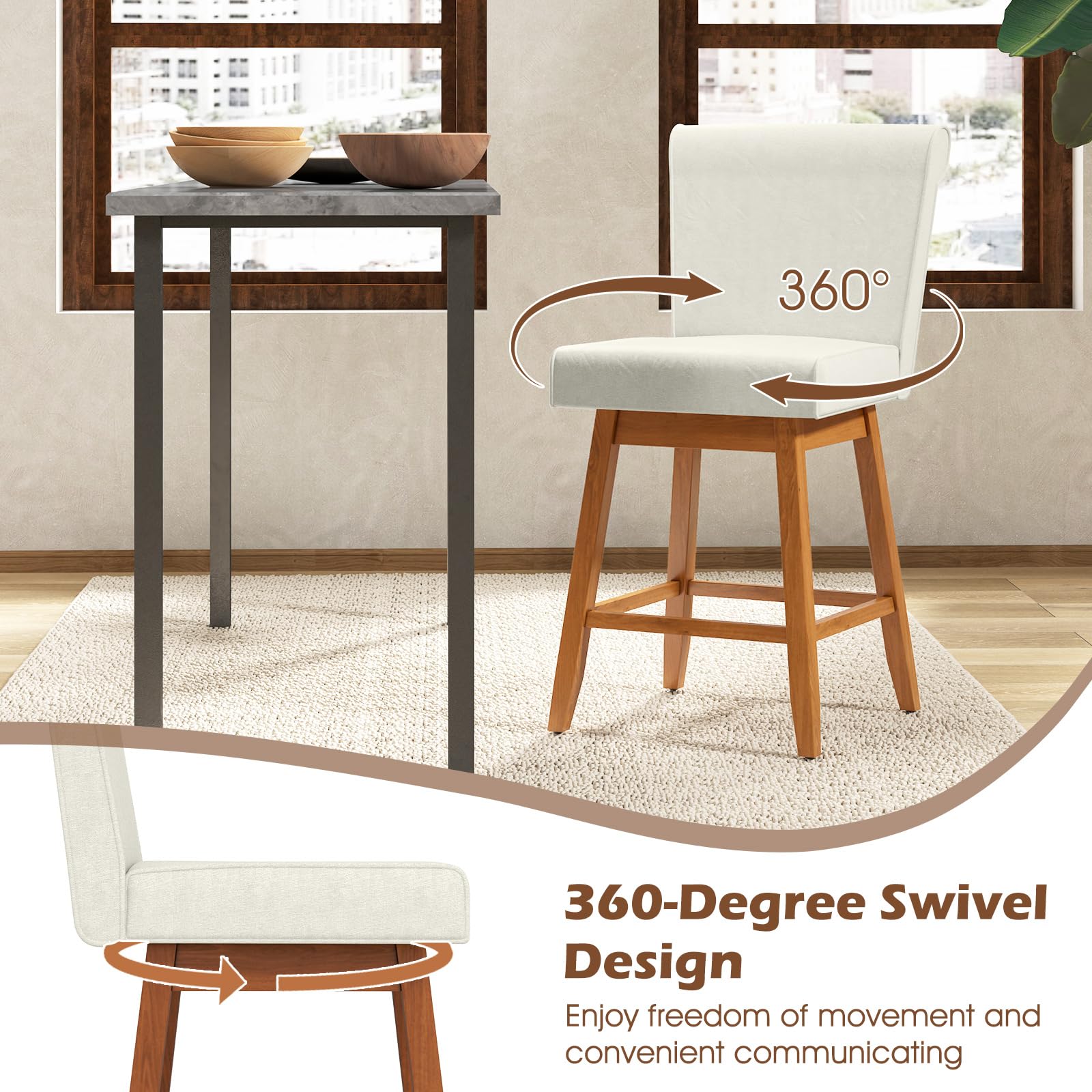 Giantex Modern Upholstered Bar Stools Set