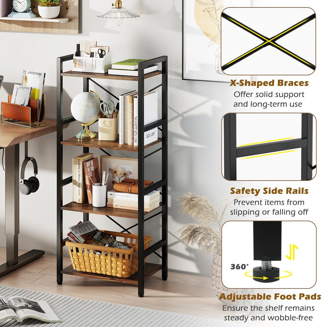 Giantex 4-Tier Bookshelf | Narrow Freestanding Display Shelf with Metal Frame (1/2)