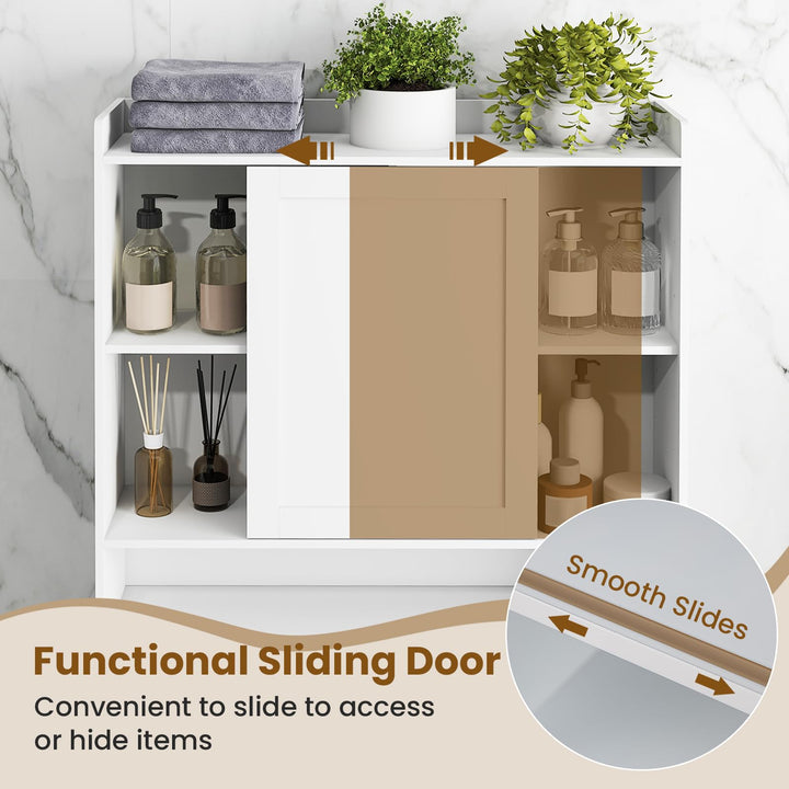 Giantex Over The Toilet Storage Cabinet Standing Toilet Rack with Sliding Door