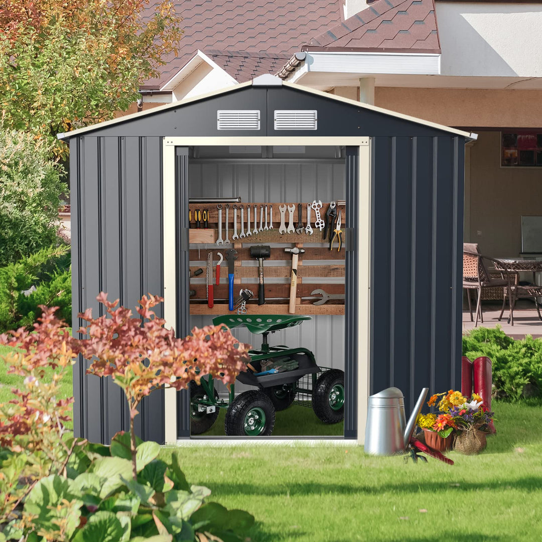 Outdoor Storage Shed with Double Sliding Door