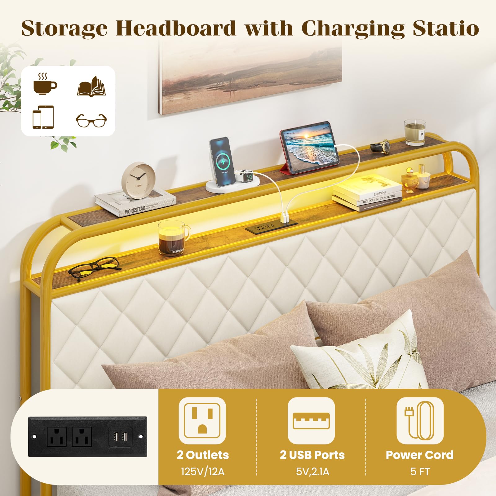 Giantex Bed Frame with 4 Storage Drawers and Charging Station