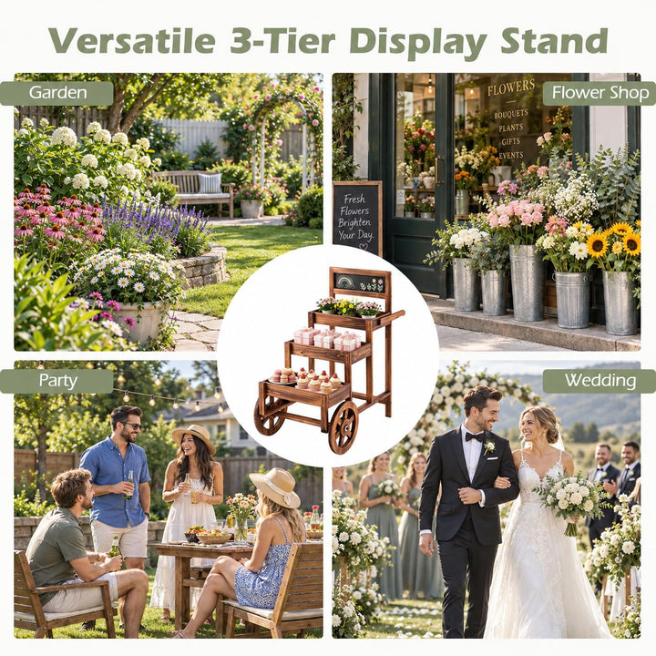 GIANTEX 3-Tier Wooden Plant Stand with Chalkboard &amp; Wheels