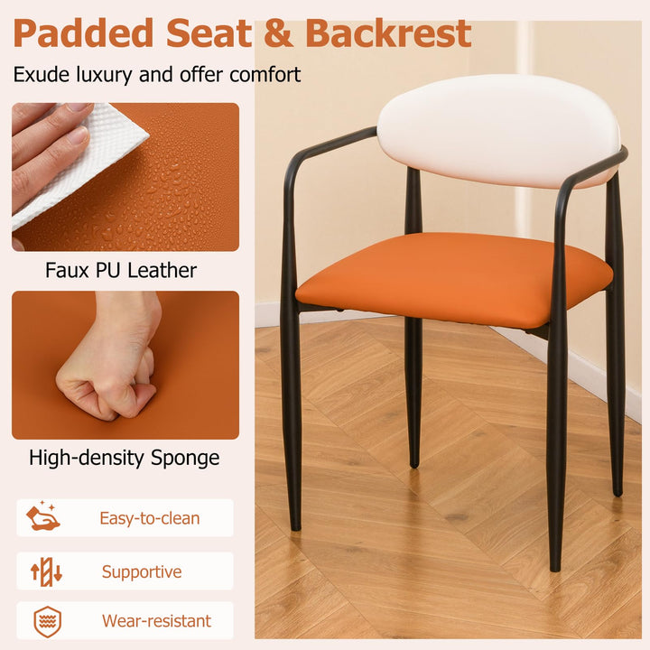 Giantex Modern Dining Chairs Set of 2/4 Faux Leather Upholstered Kitchen Chairs with Orange Padded Seat