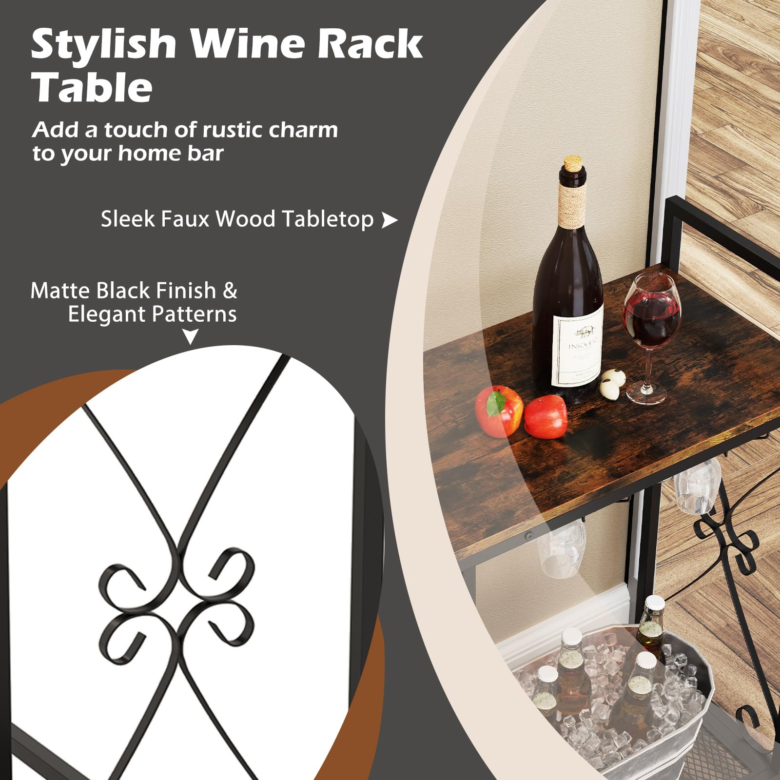 Giantex 21-Bottle Wine Rack Freestanding Floor, Wine Bar Table with 6-Glass Wine Glass Holder