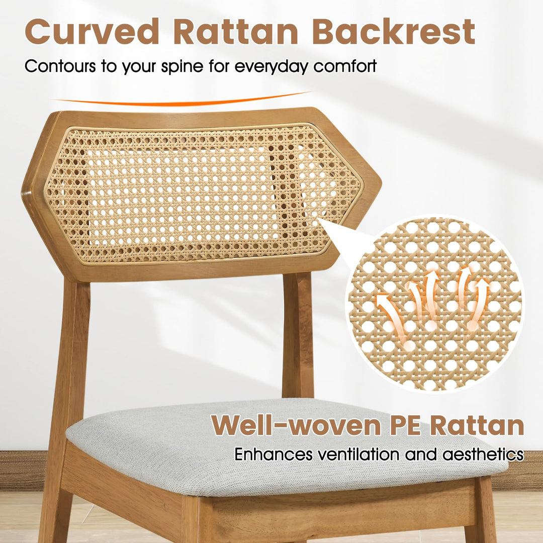 Giantex Wood Dining Chairs Set of 2/4 Rattan Upholstered with Solid Wood Frame