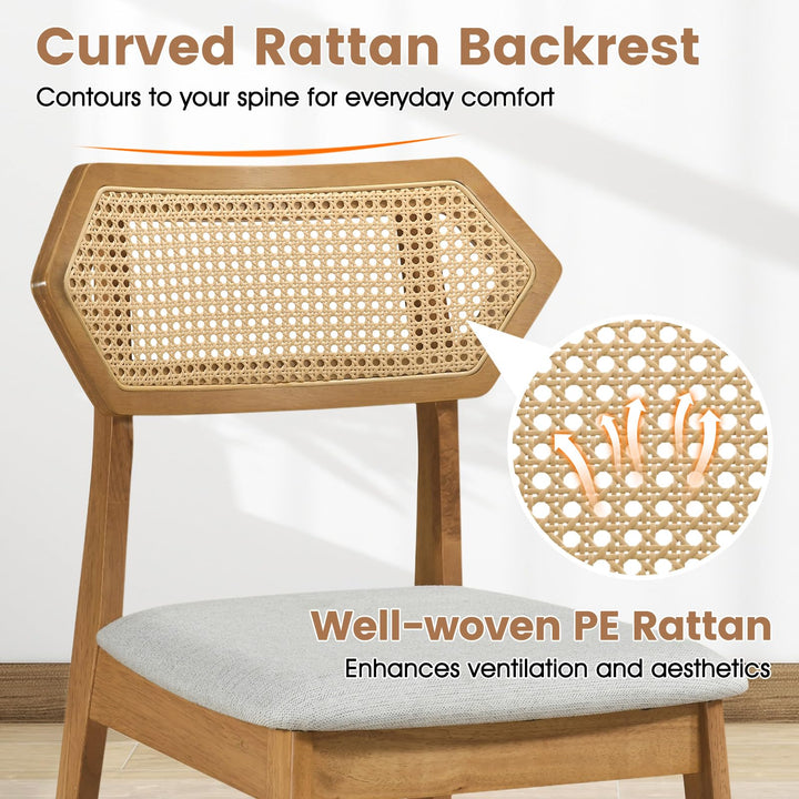 Giantex Wood Dining Chairs Set of 2/4 Rattan Upholstered with Solid Wood Frame