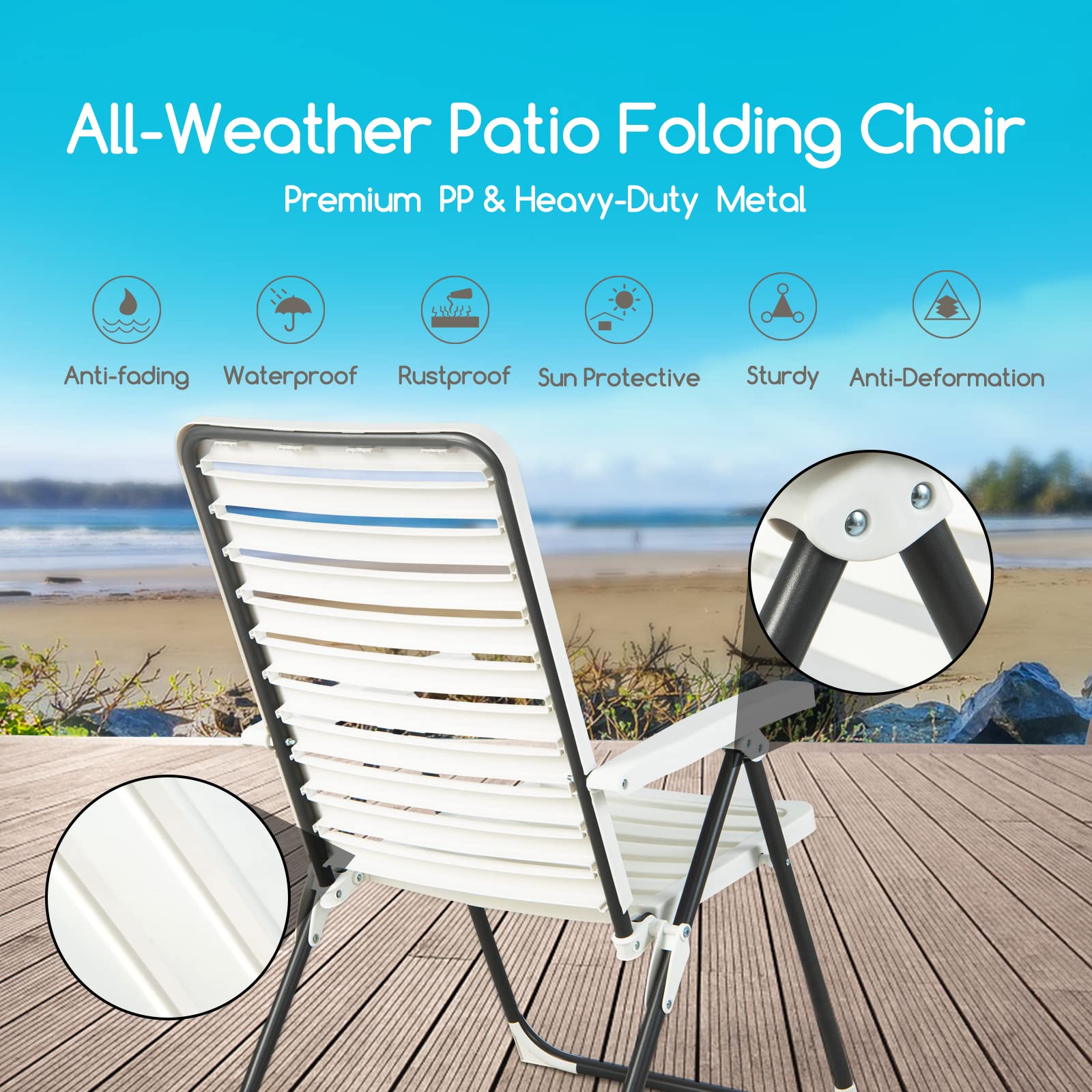Giantex Patio Folding Chair, Adjustable Reclining Folding Chair w/ 7-Level Backrest