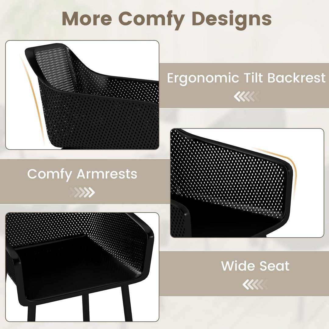 Giantex Plastic Dining Chairs Set of 2/4 Black Kitchen Armchair w/Breathable Mesh Backrest