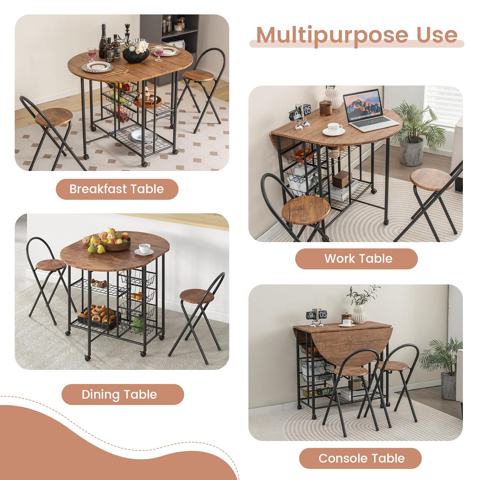 3PCS Folding Dining Table Set - Giantex