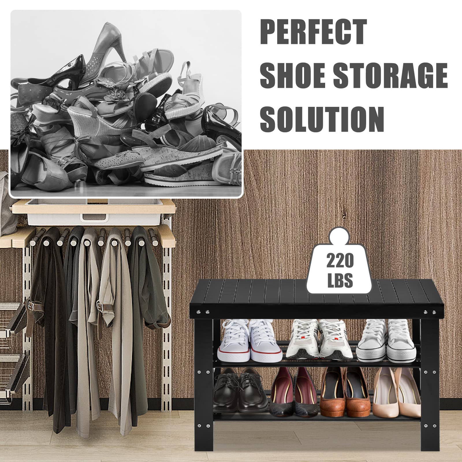 Giantex Entryway Shoe Bench, Bamboo Shoe Shelf Organizer Holds up to 6 Pairs
