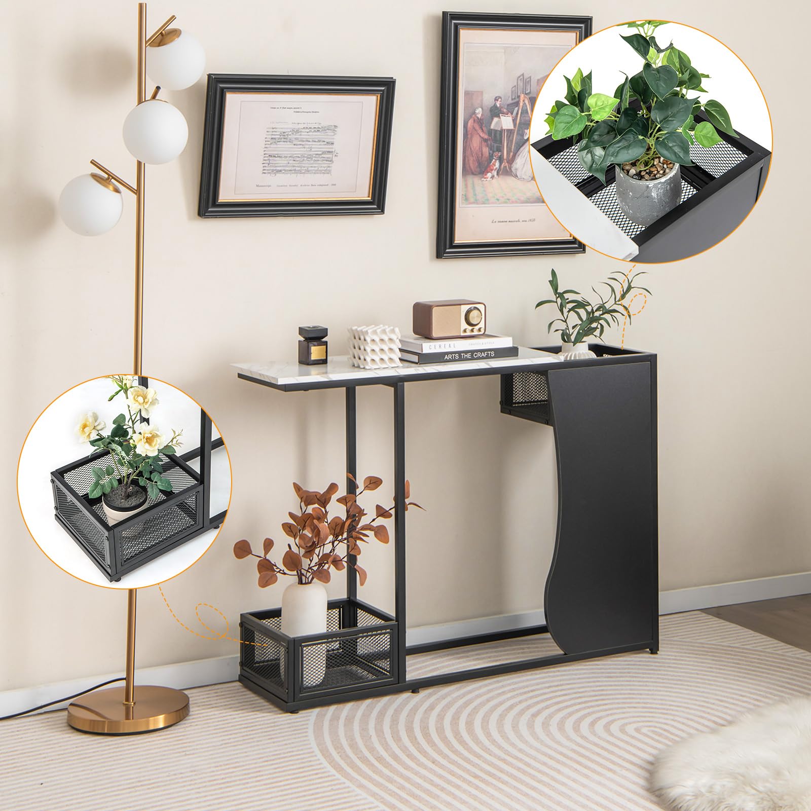 Giantex 43.5" Console Table for Entryway - Modern Entry Table with Faux Marble Top