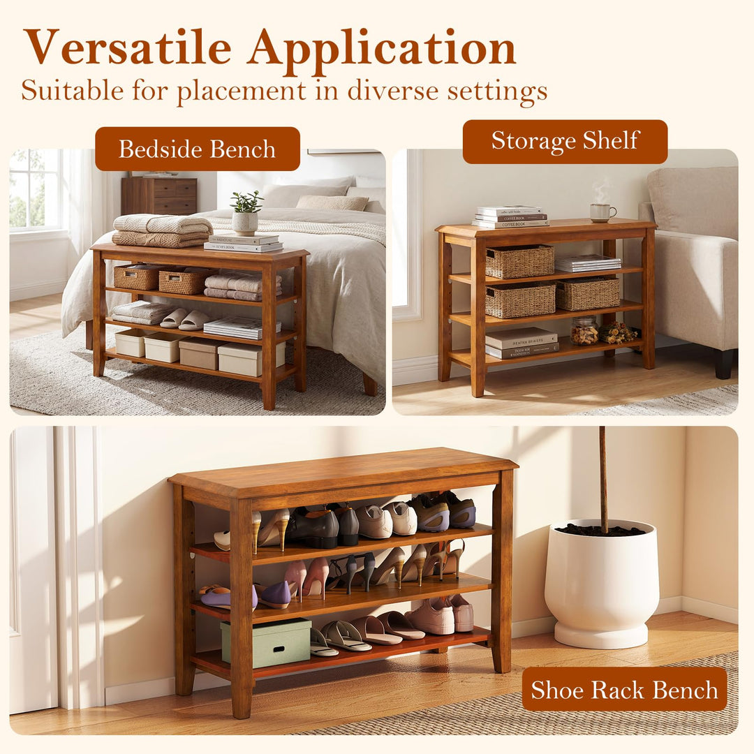 Giantex 4-Tier Rubber Wood Shoe Rack Bench with Adjustable Shelves