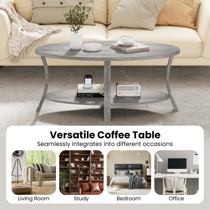 Giantex 44 Inch Oval Coffee Table 2-Tier Center Table with Storage Shelf & Rubber Wood Frame