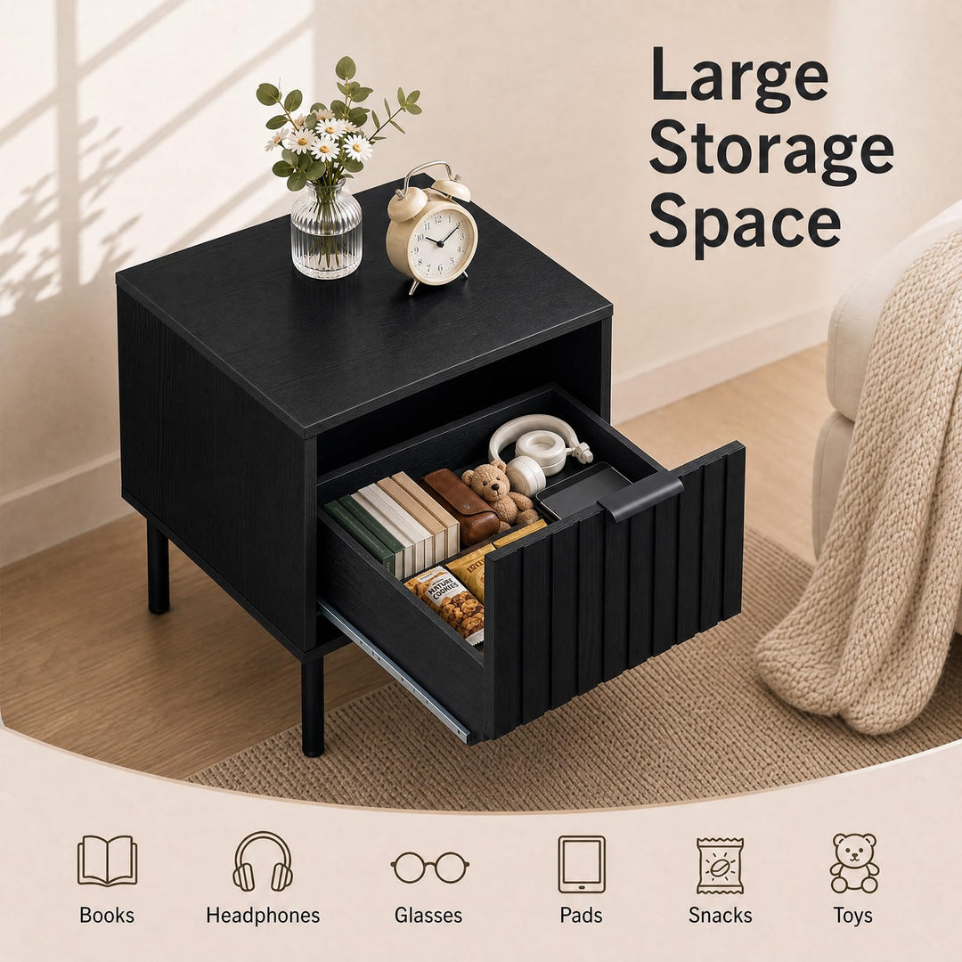 GIANTEX Modern Nightstand w/Vertical-Striped Storage Drawer (1/2)