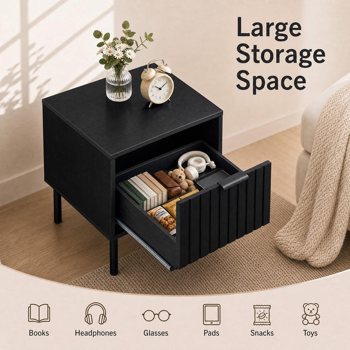 GIANTEX Modern Nightstand w/Vertical-Striped Storage Drawer (1/2)